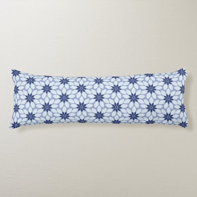 Block Print Tiled Flowers blue Body Cushion (Front)