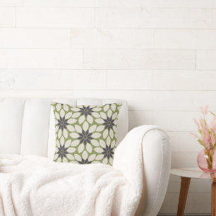 Block Print Tiled Flowers blue cream green Cushion
