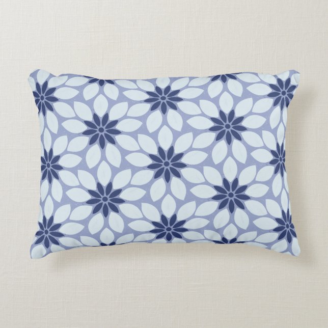 Block Print Tiled Flowers blue Decorative Cushion (Front)