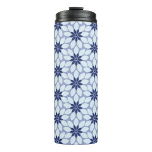 Block Print Tiled Flowers blue Thermal Tumbler