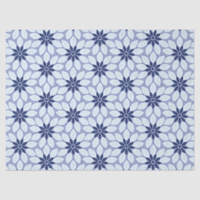 Block Print Tiled Flowers blue Tissue Paper (Front)