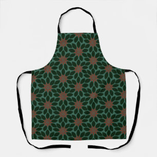 Block Print Tiled Flowers dark green red Apron