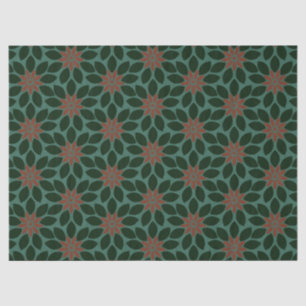 Block Print Tiled Flowers dark green red Tissue Paper