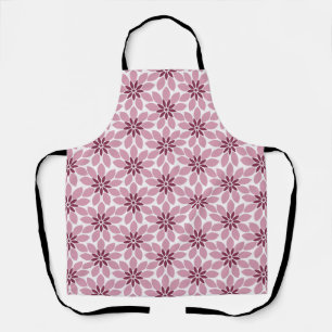 Block Print Tiled Flowers pink red Apron