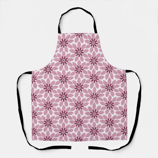 Block Print Tiled Flowers pink red Apron (Front)