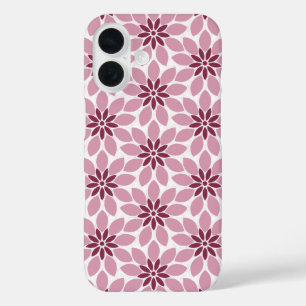 Block Print Tiled Flowers pink red iPhone 16 Case