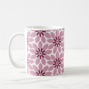 Block Print Tiled Flowers pink red Coffee Mug