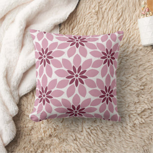 Block Print Tiled Flowers pink red Cushion