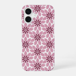Block Print Tiled Flowers pink red iPhone 16 Case