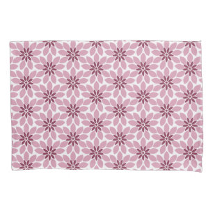 Block Print Tiled Flowers pink red Pillowcase