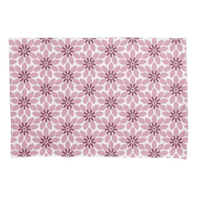 Block Print Tiled Flowers pink red Pillowcase (Front-Left)