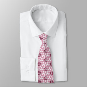 Block Print Tiled Flowers pink red Tie