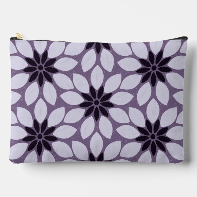 Block Print Tiled Flowers purple Accessory Pouch (Front)
