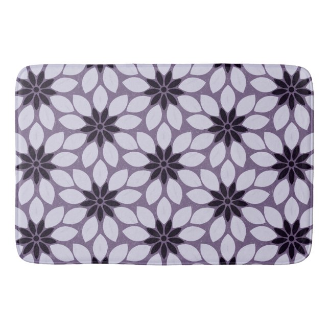 Block Print Tiled Flowers purple Bath Mat (Front)