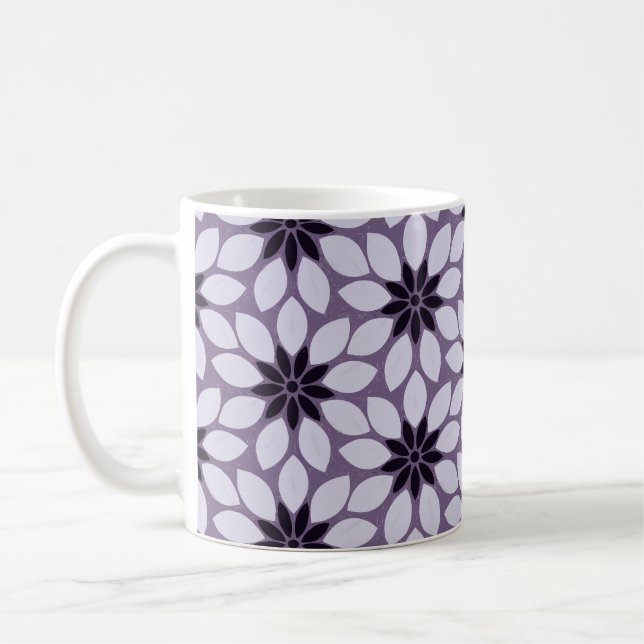 Block Print Tiled Flowers purple Coffee Mug (Left)