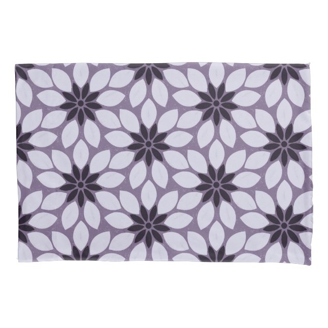 Block Print Tiled Flowers purple Pillowcase (Front-Left)