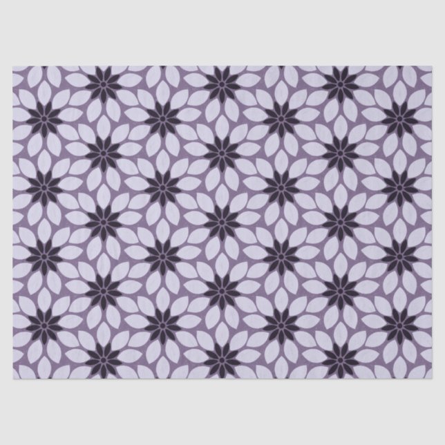 Block Print Tiled Flowers purple Tissue Paper (Front)