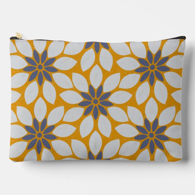 Block Print Tiled Flowers sunny yellow background Accessory Pouch (Front)
