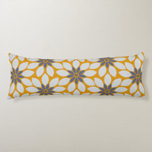 Block Print Tiled Flowers sunny yellow background Body Cushion