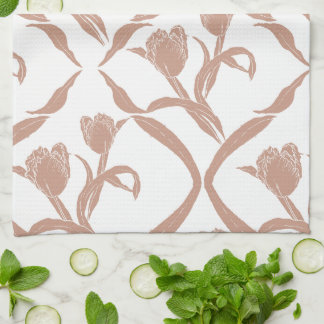 Block print tulips beige, wheat golden tea towel