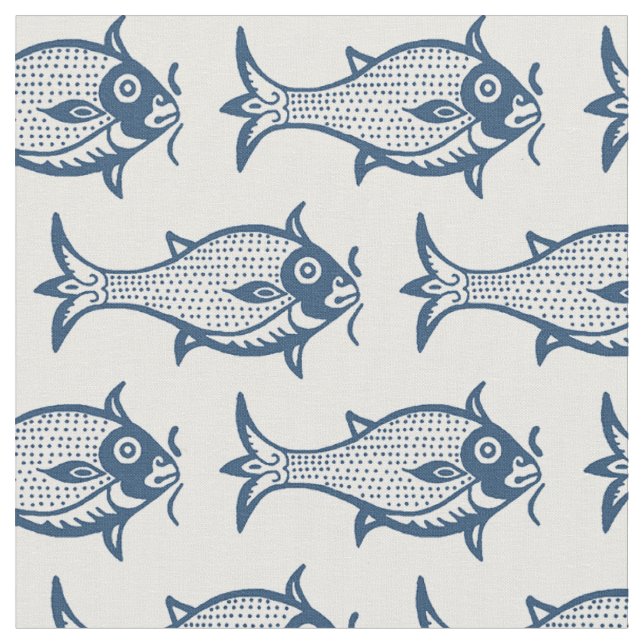 Block-Printed Mediaeval Fish Fabric (Close Up)
