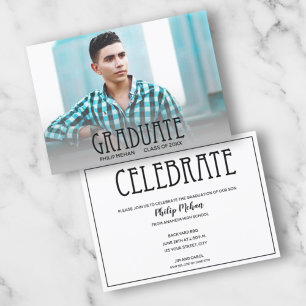 Block Script Photo Graduation Party Invitations
