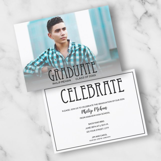 Block Script Photo Graduation Party Invitations (Creator Uploaded)