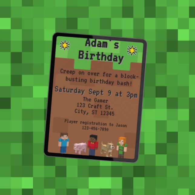 Block Video Game Birthday Party Invitation (Creator Uploaded)