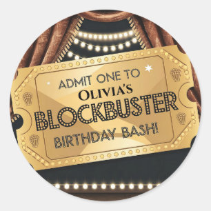 Blockbuster Movie-Themed Birthday Design Classic Round Sticker
