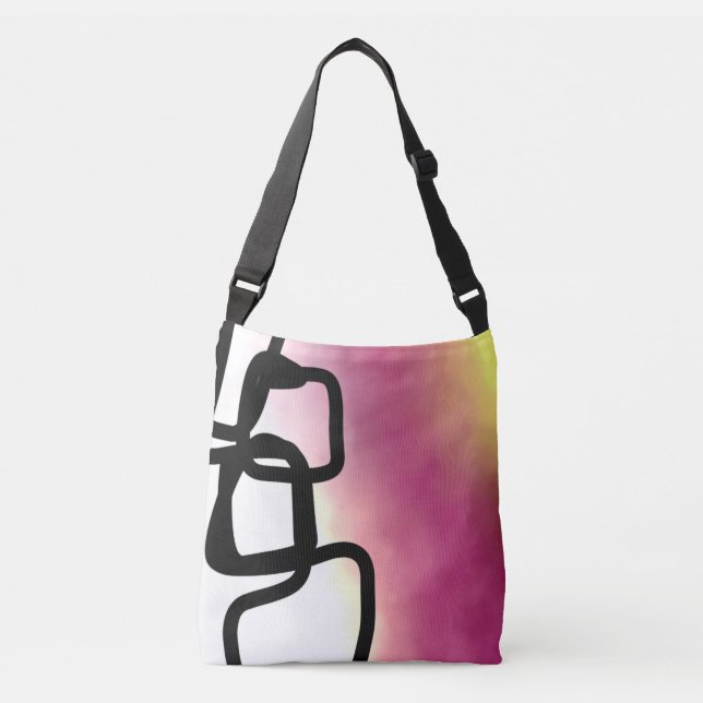 Blockchain: Abstract Pink, Yellow, Black & White Crossbody Bag (Front)