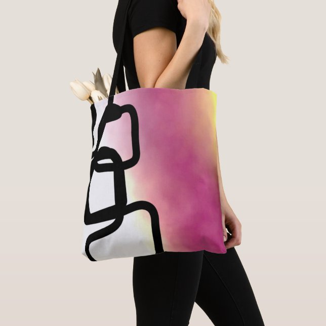 Blockchain: Abstract Pink, Yellow, Black & White Tote Bag (Close Up)
