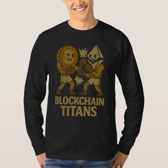 Blockchain Titans™ Bitcoin vs Ethereum Crypto T-Shirt (Front)
