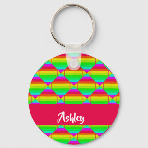 Blocked bright rainbow shapes key ring