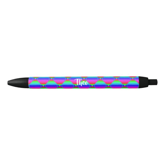 Blocked rainbow shapes black ink pen (Front)