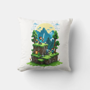 BlockQuest Adventures – Pixel Art Throw Pillow