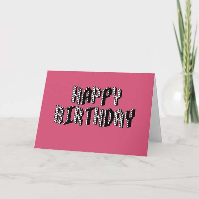 Blocks Happy Birthday (Pink) Card (Front)