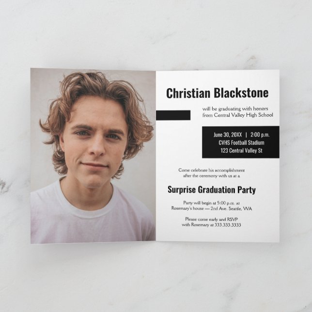 Blocks of Black Three-Photo Graduation Invitation (Inside)