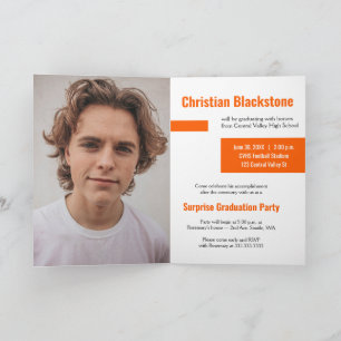 Blocks of Orange Three-Photo Graduation Invitation