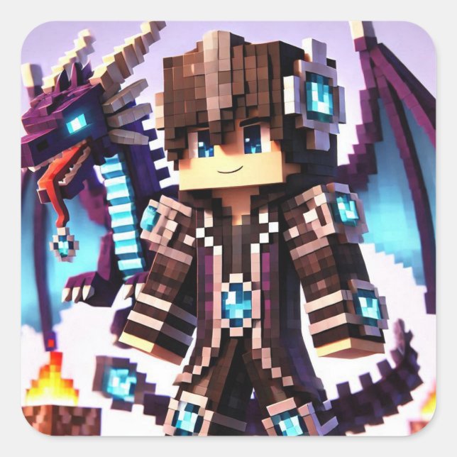 Blockstyle Dark Dragon Diamond Sword   Square Sticker (Front)