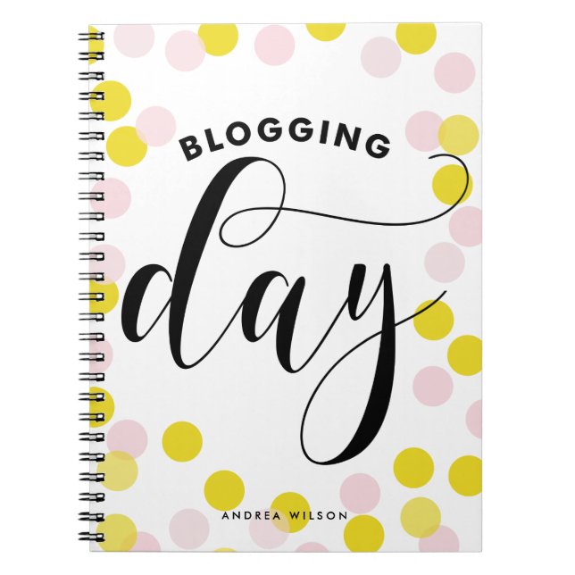 Blogging Day Pink & Yellow Confetti Personalised Notebook (Front)