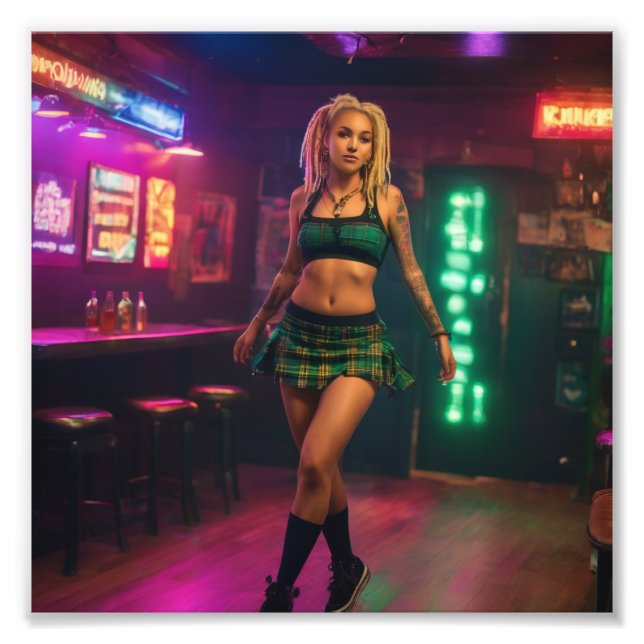 Blond Dread Punk Girl Parading in Dive Bar Photo Print (Front)