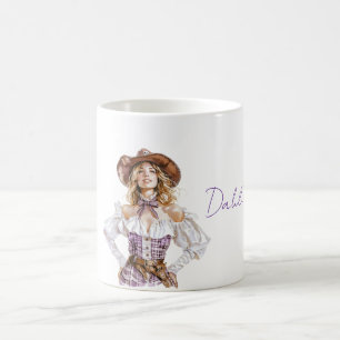 Blond Female Hat Purple White Top Coffee Mug