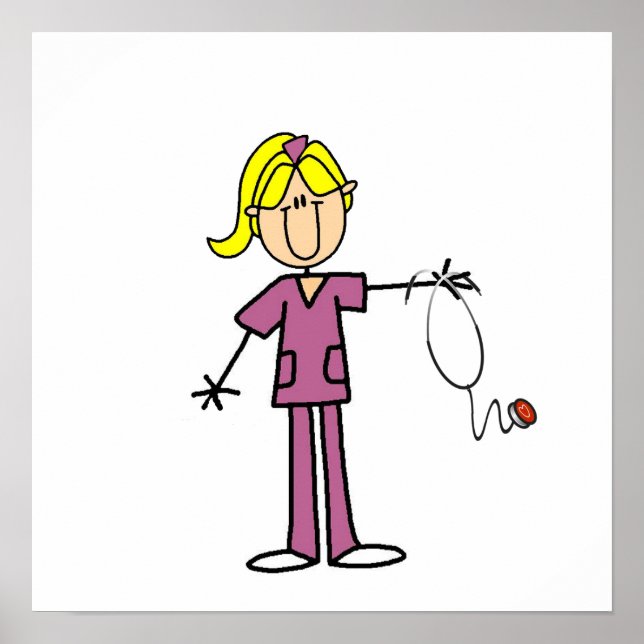 Blond Female Stick Figure Nurse Poster (Front)