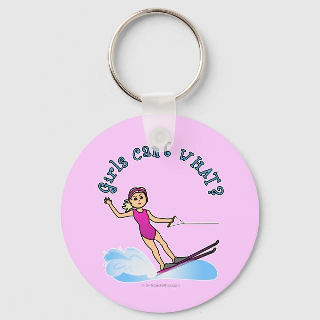 Blond Female Water Skier Key Ring (Front)