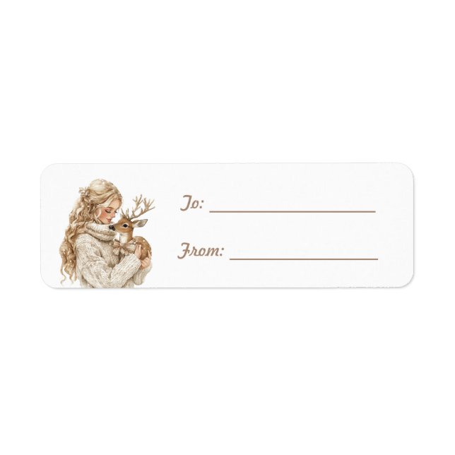Blond Girl Deer Christmas  Return Address Label (Front)