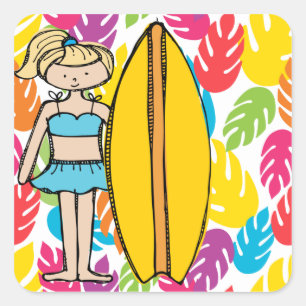 Blond Girl Surfer Stickers