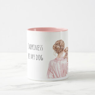 Blond Hair Lady Holding Dog Mug