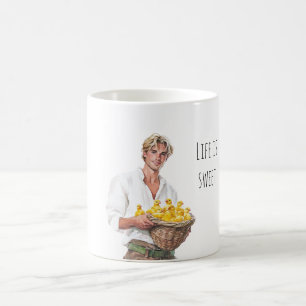 Blond Man Baby Chicks in Basket Coffee Mug