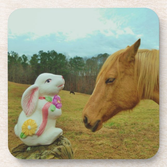 Blond Yellow horse & Easter Bunny Coaster (Front)