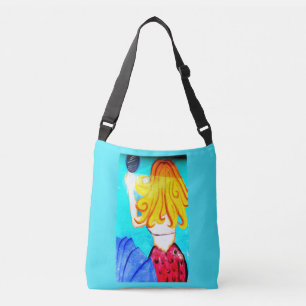 blonde and brunette mermaids blue crossbody bag